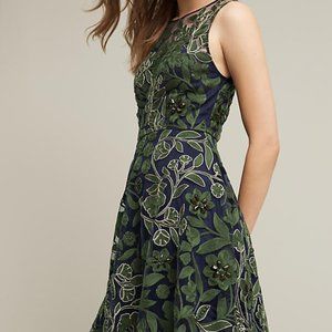 Pankaj & Nidhi Anthropologie Fern Embellished Dress Sz 2